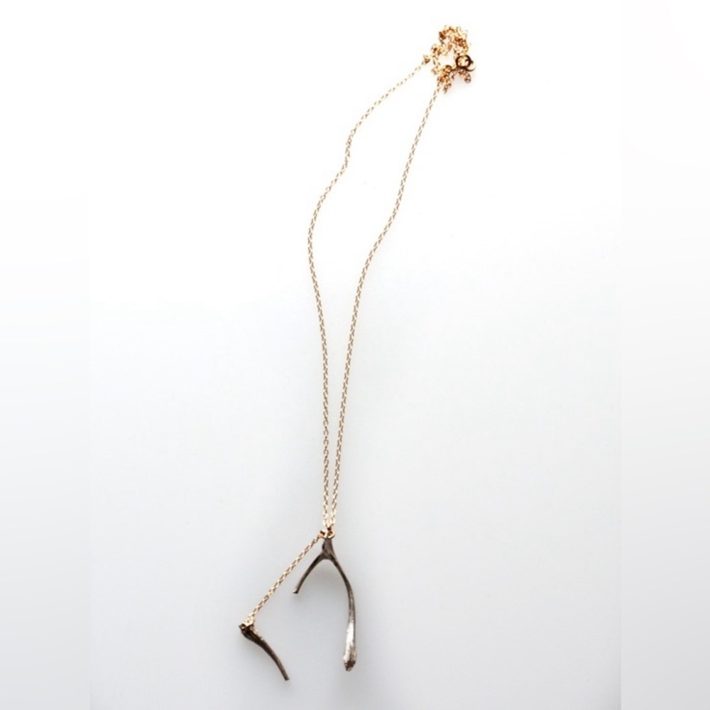 NWOT Asymmetrical Wishbone Lariat Gold Plated & Pewter Artisan Necklace - Picture 1 of 8